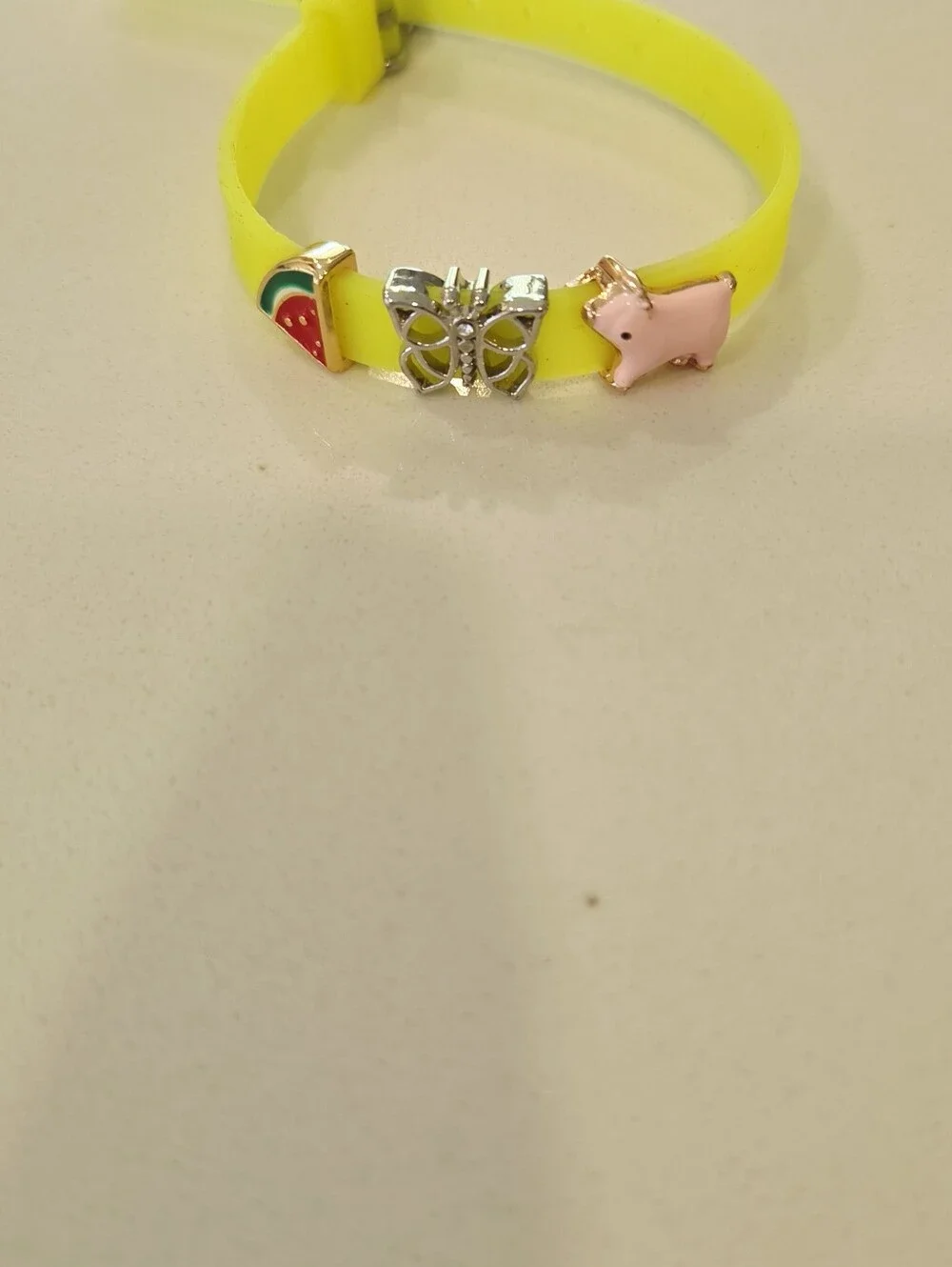 Kids Yellow Silicone Charm Bracelet with Flower, Cupcake & Ladybug Charms